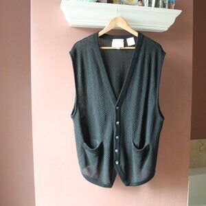Vintage Joseph Abboud made in Italy Knit Wool Vest Black pockets